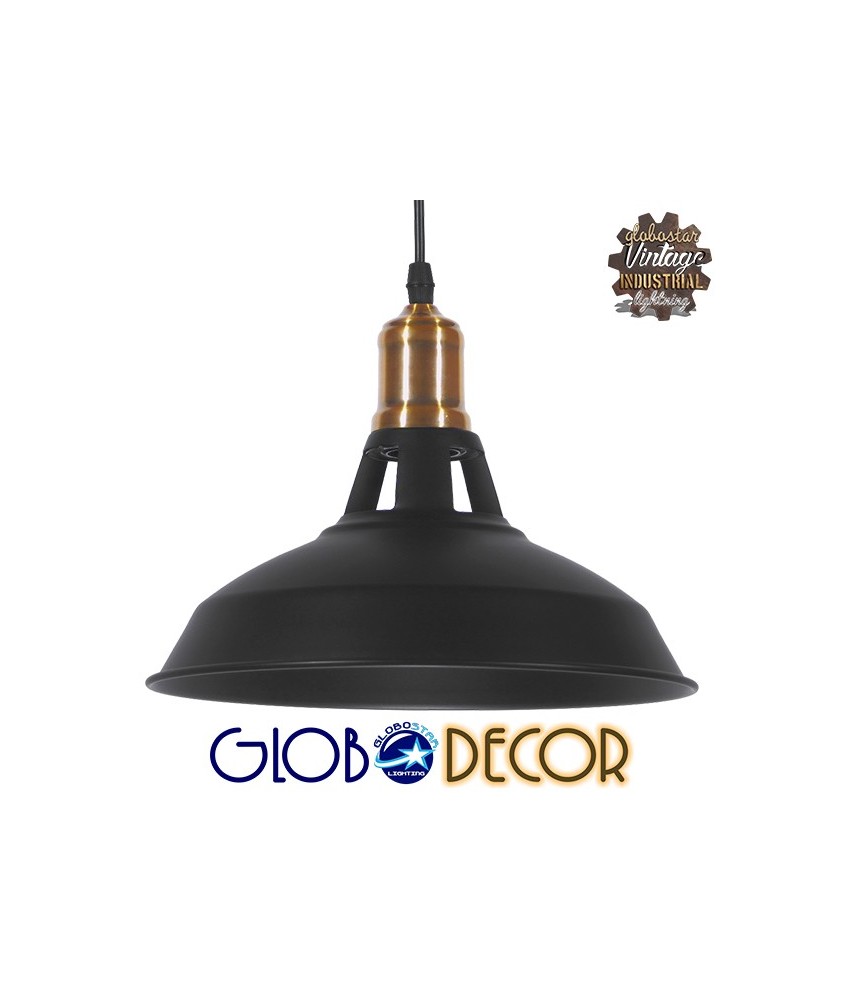 GLOBOSTAR® ANER 01073 Vintage Κρεμαστό Φωτιστικό Οροφής με Ντουί 1 x E27 AC 220-240V IP20 - Μαύρο & Χρυσό - Μ27.5 x Π27.5 x Υ19cm